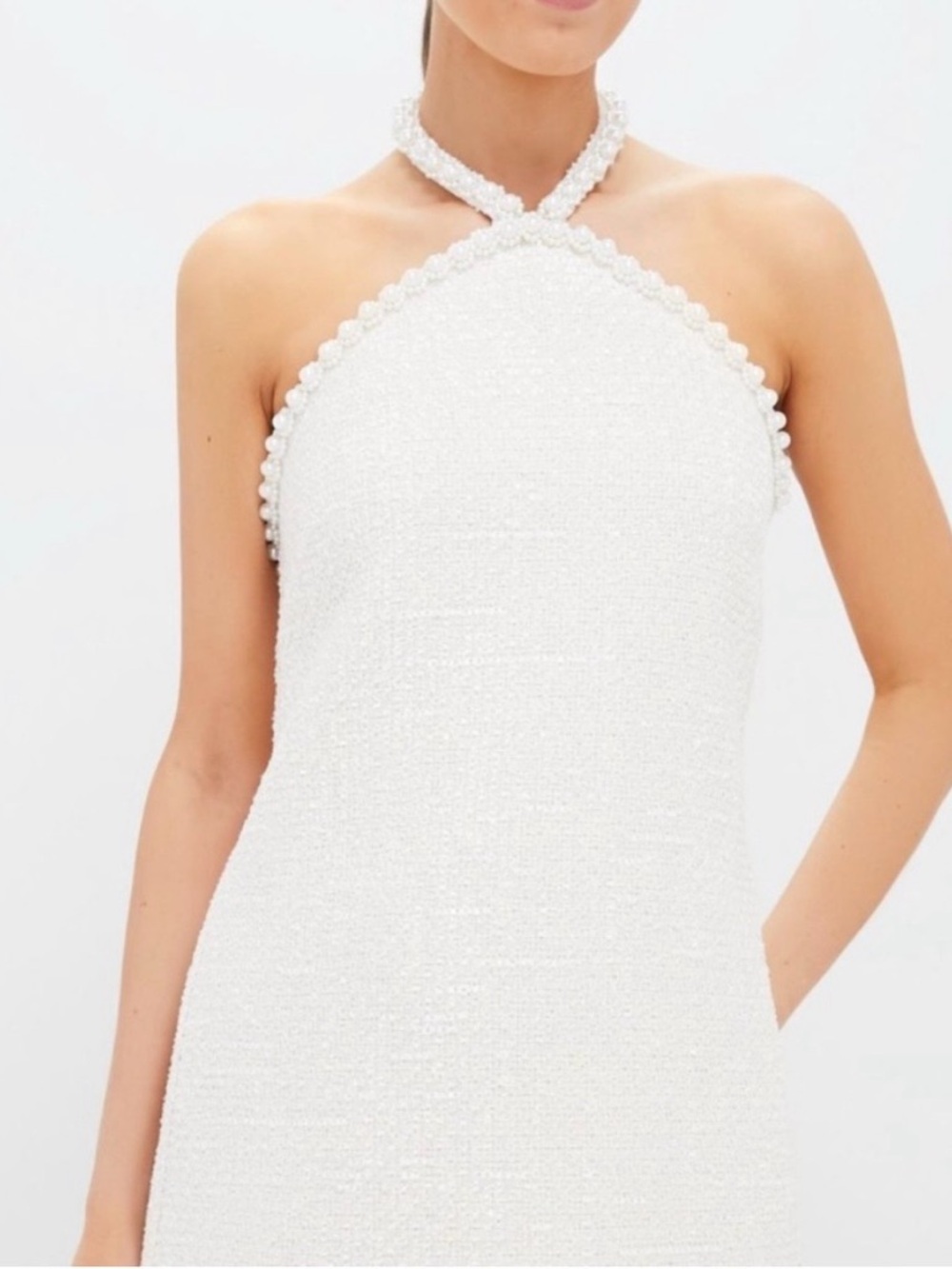 Tuckernuck White Tweed Halter Dress with pearl detail
